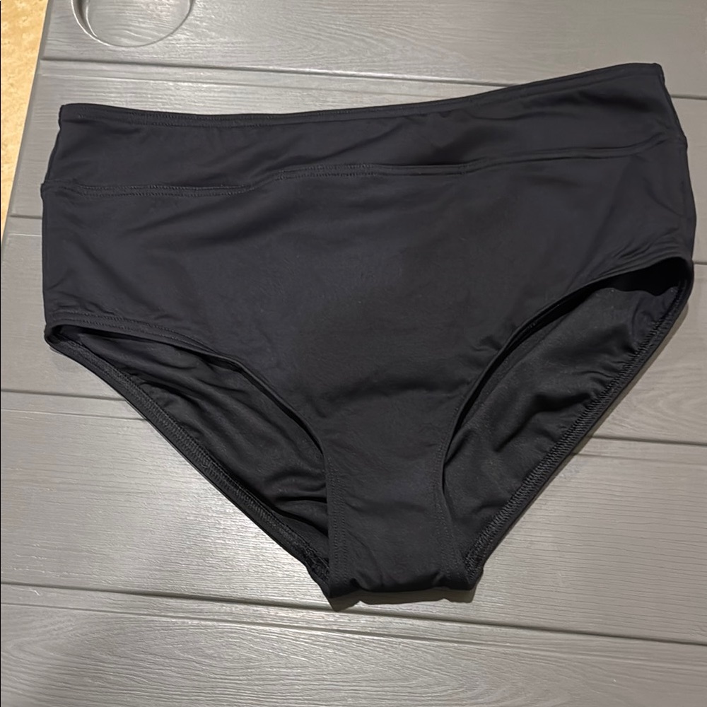 Women's Black High-Waist Lands End swim bottoms.